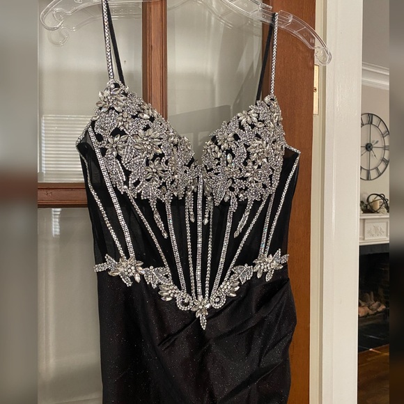 Sexy black crystal corset prom dress, pageant evening gown, formal or gala dress - Picture 3 of 5